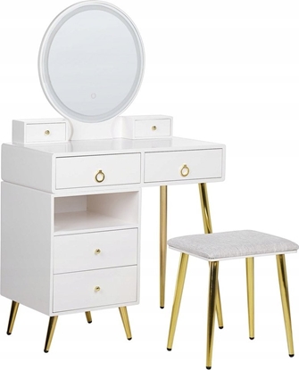 Изображение Beliani Toaletka 6 szuflad lustro LED ze stokiem biao-zota YVES