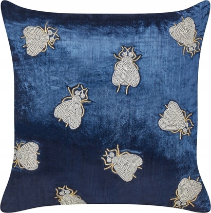 Attēls no Beliani Welurowa poduszka dekoracyjna haftowana w muchy 45 x 45 cm granatowa PENTAS