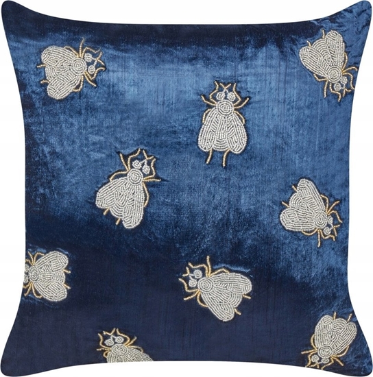 Picture of Beliani Welurowa poduszka dekoracyjna haftowana w muchy 45 x 45 cm granatowa PENTAS