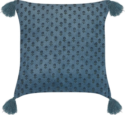 Attēls no Beliani Welurowa poduszka dekoracyjna z frdzlami rolinny motyw 45 x 45 cm ciemnoniebieska RIBES!