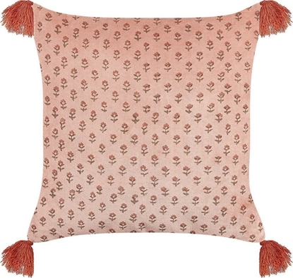 Attēls no Beliani Welurowa poduszka dekoracyjna z frdzlami rolinny motyw 45 x 45 cm róowa RUMHORA!