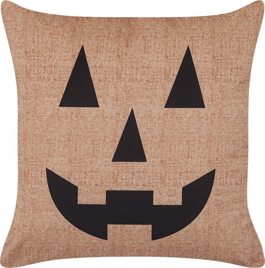 Picture of Beliani Welurowa poduszka dekoracyjna z motywem dyni halloweenowej 45 x 45 cm beowa SEBES!