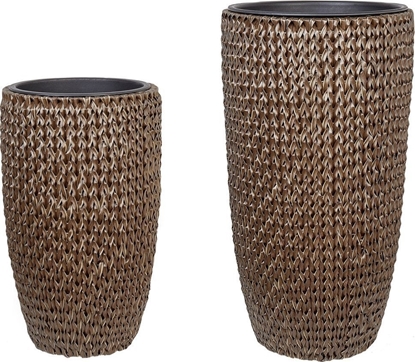 Attēls no Beliani Zestaw 2 doniczek na kwiaty z technorattanu brzowy CEDRUS