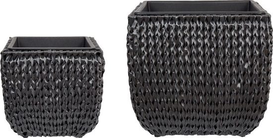 Picture of Beliani Zestaw 2 doniczek na kwiaty z technorattanu czarny BERBERIS