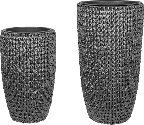 Picture of Beliani Zestaw 2 doniczek na kwiaty z technorattanu czarny CEDRUS
