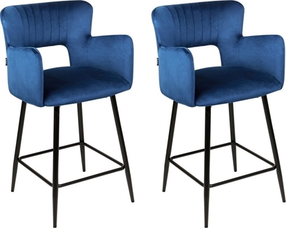 Изображение Beliani Zestaw 2 krzese barowych welurowe granatowe SANILAC