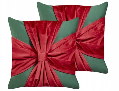 Attēls no Beliani Zestaw 2 poduszek dekoracyjnych MARSHMALLOW Welur 45 x 45 cm Czerwony Zielony Wzór witeczny