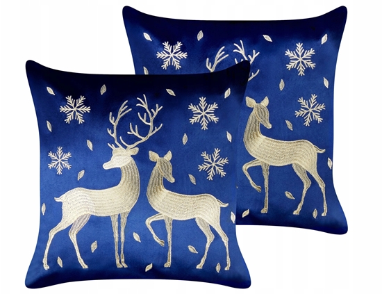 Picture of Beliani Zestaw 2 poduszek dekoracyjnych MERINGUE Welur 45 x 45 cm Ciemnoniebieski Wzór witeczny