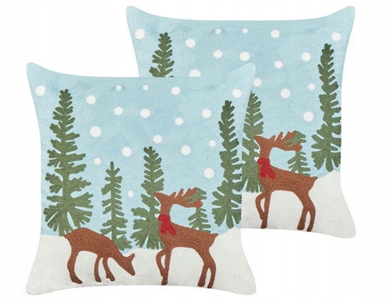 Picture of Beliani Zestaw 2 poduszek dekoracyjnych PEPPERMINT Bawena 45 x 45 cm Bkitny Wzór witeczny