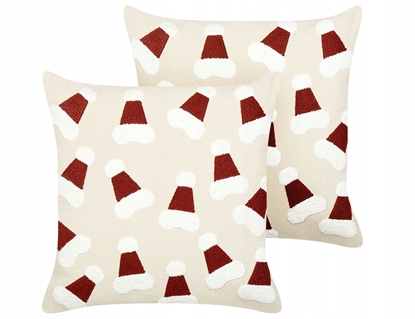 Attēls no Beliani Zestaw 2 poduszek dekoracyjnych SUGARPLUM Bawena 45 x 45 cm Jasnobeowy Wzór witeczny