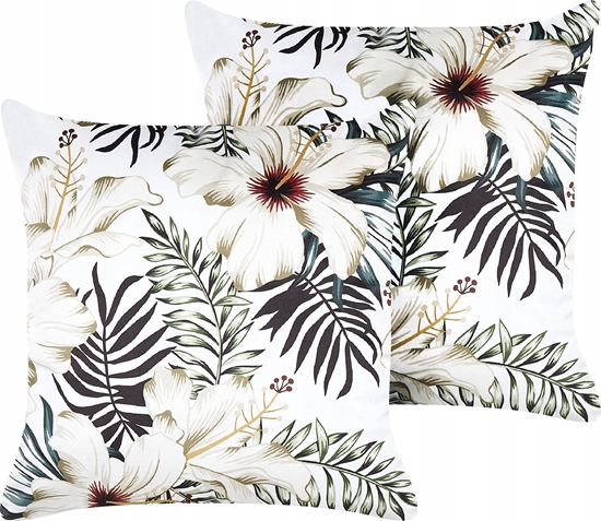 Picture of Beliani Zestaw 2 poduszek dekoracyjnych w licie 45 x 45 cm biae z zielonym OKRA