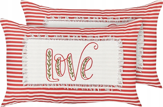 Изображение Beliani Zestaw 2 poduszek Haft Bawena Czerwony ALSINE 30 x 50 cm