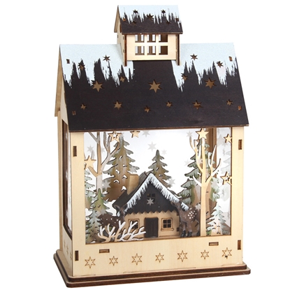 Picture of Dekors ar LED koka lāzerizgriezums Māja 30x19x12cm 2veidi