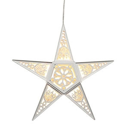 Picture of Dekors zvaigzne, koka lāzerizgriezums 5LED, balta