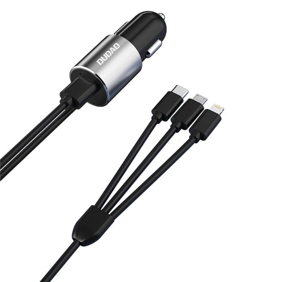 Picture of Dudao Dudao 3in1 USB car charger 3,4 A built-in cable Lightning / USB Type C / micro USB black (R5ProN black)