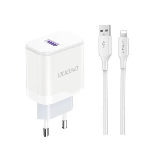 Picture of Dudao Dudao A20EU USB-A 18W network charger - white + USB-A - Lightning cable
