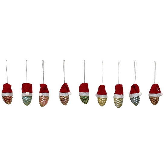 Picture of Eglīšu rotājums čiekurs ar cepuri h5cm, stikla