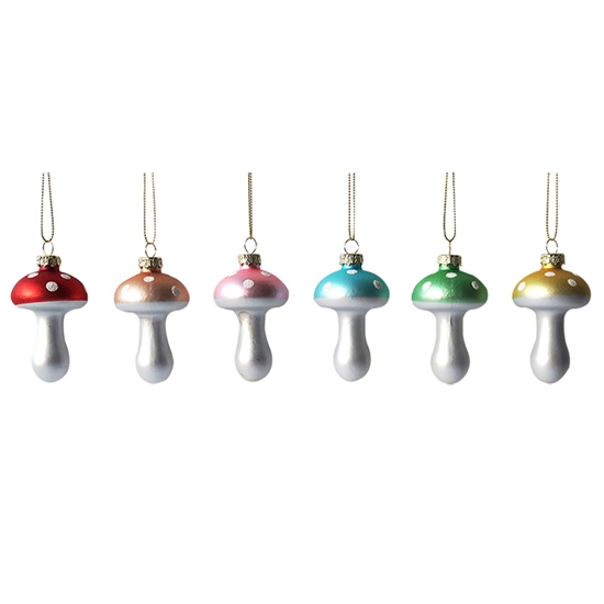 Picture of Eglīšu rotājums sēne h8cm, stikla, dažādas krāsas