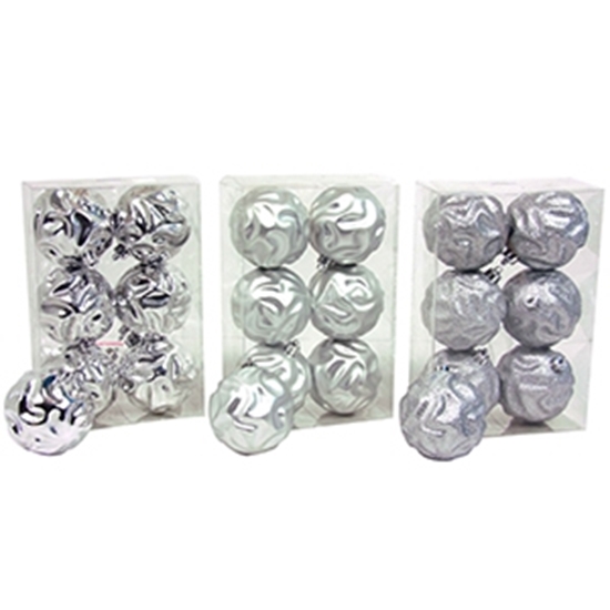 Picture of Egļu bumbas d8cm sudraba 6gab.