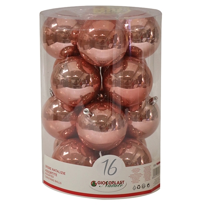 Picture of Egļu bumbas d8cm zeltaini rozā 16gab.