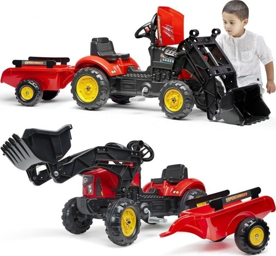 Picture of Falk Traktorek Supercharger Czerwony Otwierana Maska z Przyczepk + yka