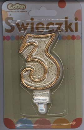 Picture of GoDan wieczka cyferka ze zot obwódk i brokatem - 3 - 1 szt. uniwersalny