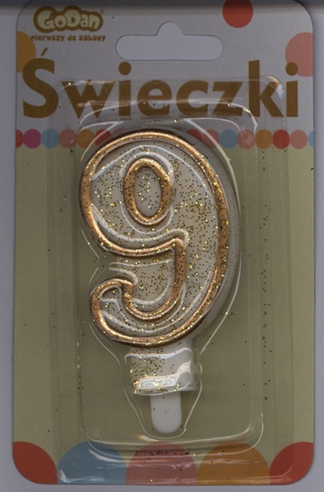 Picture of GoDan wieczka cyferka ze zot obwódk i brokatem - 9 - 1 szt. uniwersalny