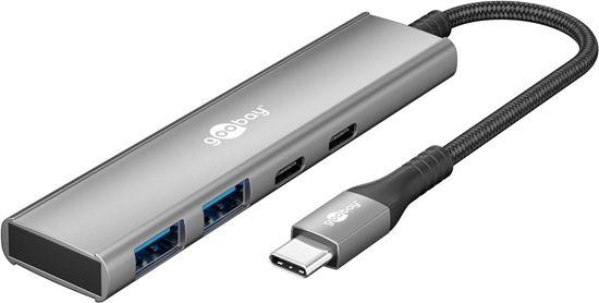 Изображение Goobay 76563 Slim 4-Port USB-Hub, USB-C auf USB-C /USB-A, 5 Gbit/s, Grey