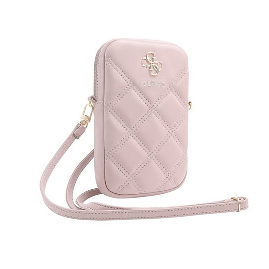 Picture of Guess - Guess PU Quilted 4G Metal Logo Wallet Phone Bag Zipper Pink