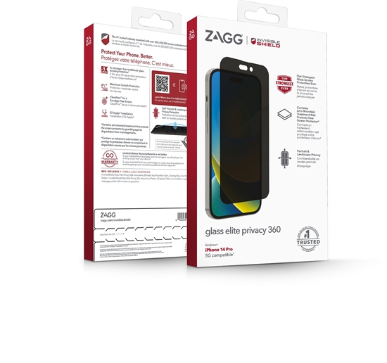 Picture of InvisibleShield Glass Elite Privacy 360 AM Apple iPhone 14 Pro Case Friendly Screen, 15.5 cm (6.1"), Smartphone, Frameless display privacy filter, Anti-microbial, Privacy, 110 g