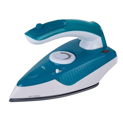 Attēls no JATA STEAM IRON SPECIAL FOR TRAVEL FOLDABLE HANDLE 1000W BLUE-WHITE JEPL2810