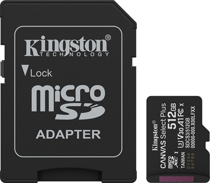 Attēls no Karta Kingston Canvas Select Plus MicroSDXC 512 GB Class 10 UHS-I/U3 A1 V30 (SDCS3/512GB)