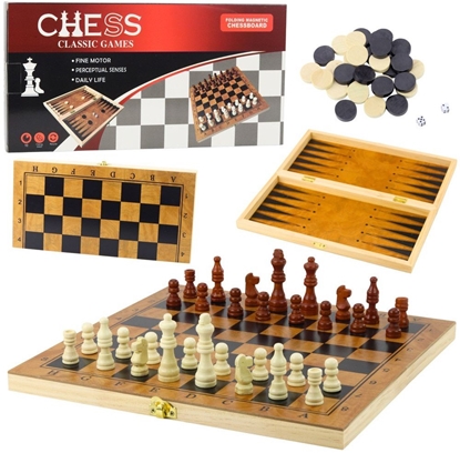 Изображение Klasyczna Gra Logiczna 3w1 Szachy Warcaby Backgammon Drewniane LEAN Toys