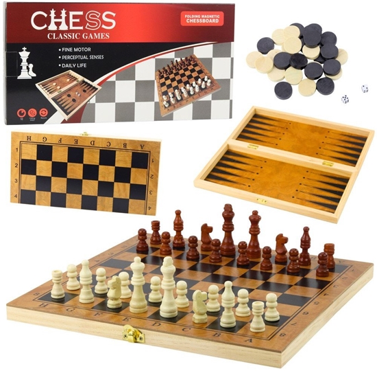Изображение Klasyczna Gra Logiczna 3w1 Szachy Warcaby Backgammon Drewniane LEAN Toys