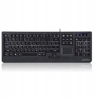 Attēls no Klawiatura przewodowa Perixx PERIBOARD-313 podwietlana, touchpad, 2x hub USB, czarna