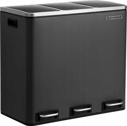 Picture of Kosz na mieci Songmics Kosz Na mieci, Potrójny Kosz Kuchenny 3 X 18 L, 3-przedziaowy Kosz Na mieci Z Pedaem I Mikkimi Pokrywkami, Plastikowe Wiadr