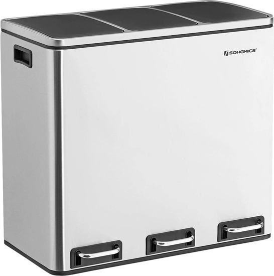 Picture of Kosz na mieci Songmics Kosz Na mieci, Potrójny Kosz Kuchenny 3 X 18 L, 3-przedziaowy Kosz Na mieci Z Pedaem I Mikkimi Pokrywkami, Plastikowe Wiadr