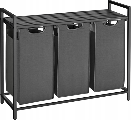 Picture of Kosz na pranie Vasagle Kosz Na Pranie, 3-przedziaowy Kosz Na Pranie, Wysuwane I Wyjmowane Worki Na Pranie, Sortownik Prania, Póka, Metalowa Rama, 3 X