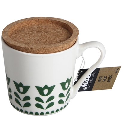 Attēls no Krūze ar vāku Maku 400ml, 9.5x9cm balta ar zaļu