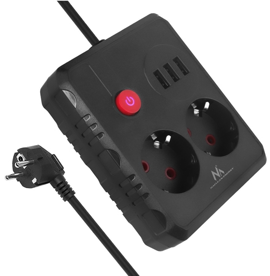 Изображение Listwa zasilajca Maclean, przeduacz 2 gniazda + 3xUSB, 110-240V AC 50/60Hz, 2.1A max 2500W, 1.5m, biaa, MCE387 W