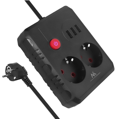 Изображение Listwa zasilajca Maclean, przeduacz 2 gniazda + 3xUSB, 110-240V AC 50/60Hz, 2.1A max 2500W, 3 m, czarna, MCE388 B