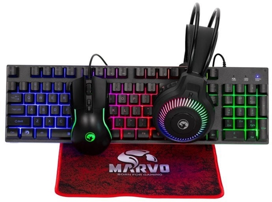 Изображение Marvo LOOT 40, zestaw klawiatura mysz dla gracza, podkadka, klawiatura, CZ/SK, do gry, membranowa rodzaj przewodowa (USB), czarna