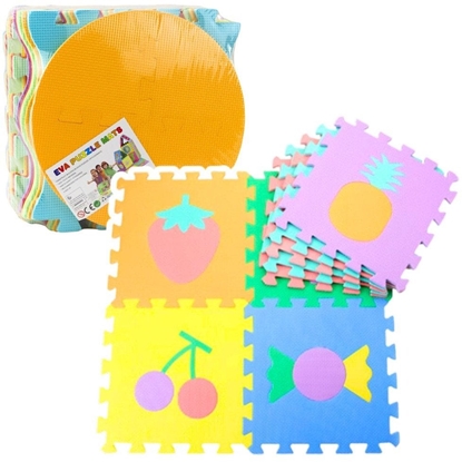 Attēls no MATA EDUKACYJNA MIKKIE PUZZLE PIANKOWE EVA KOJEC OWOCE SODYCZE 16 EL.