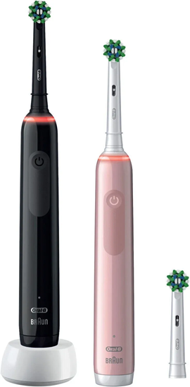 Picture of Oral-B Electric Toothbrush | Pro 3 3900N Black/Pink Duopack | Rechargeable | For adults | Number of brush heads included 3 | Number of teeth brushing modes 3 | Black/Pink