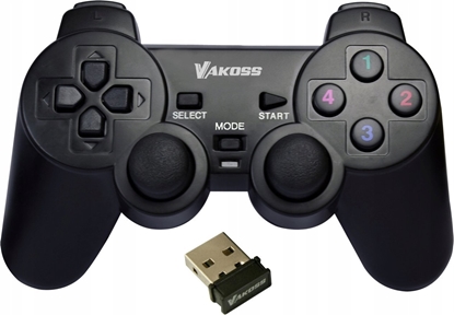 Attēls no Pad Vakoss VAKOSS GAMEPAD BEZPRZEWODOWY USB Z FUNKCJ DUAL SHOCK PC/PS3 TRYB CYFROWY I ANALOGOWY GP-4705BK CZARNY