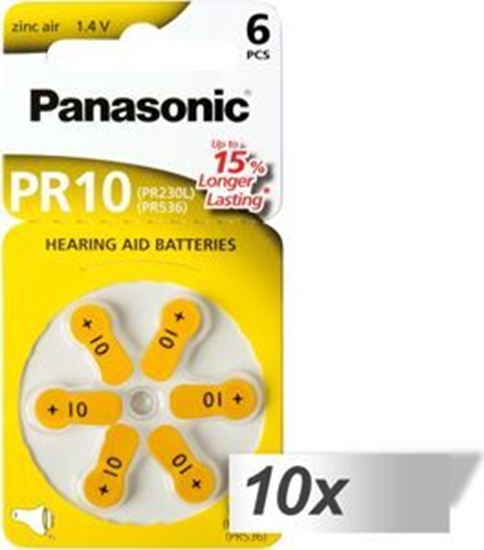 Picture of 10x1 Panasonic PR 10 Hearing Aid Batteries Zinc Air 6 pcs.