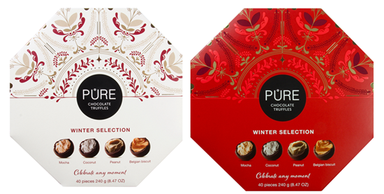 Picture of Piena šokolādes un šokolādes trifeļu izlase "Ziemas astoņstūris" 240g PURE