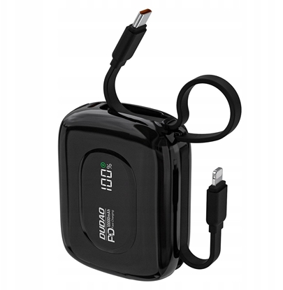 Attēls no Powerbank Dudao K32 10000 mAh z wbudowanym kablem USB-C/Lightning - czarny
