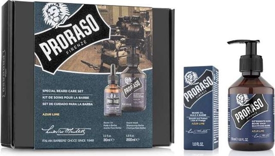 Изображение Proraso PRORASO Azur Lime Special Beard Care Set Szampon do wosów 200ml zestaw upominkowy