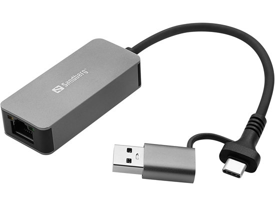 Изображение Sandberg 136-68 USB-C/A 2.5 GbE RJ45 Adapter, 2.5 Gigabit Ethernet on USB-C